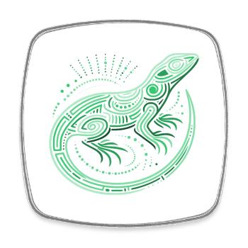 Lizard shades of green, aboriginal motifs, tribal - Square fridge magnet - white - Front