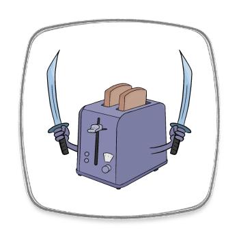 Toaster und das Schwert - Viereckiger Kühlschrankmagnet - Weiß - Vorne