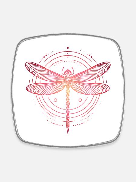 Dragonfly Spiral Patterns, Pink Gradient - Square fridge magnet - white