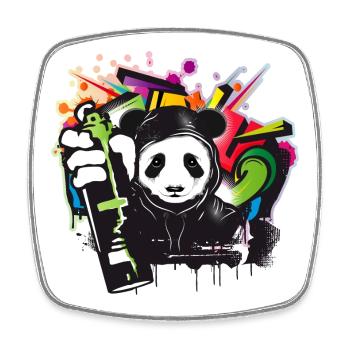 witziger Panda Bär mit Graffiti und Spraydose - Viereckiger Kühlschrankmagnet - Weiß - Vorne