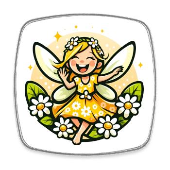Douce fée marguerite fille fleur sourire - Magnet carré - blanc - Devant