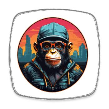 Chimpanzé cool avec lunettes de soleil et casquette de baseball - Magnet carré - blanc - Devant