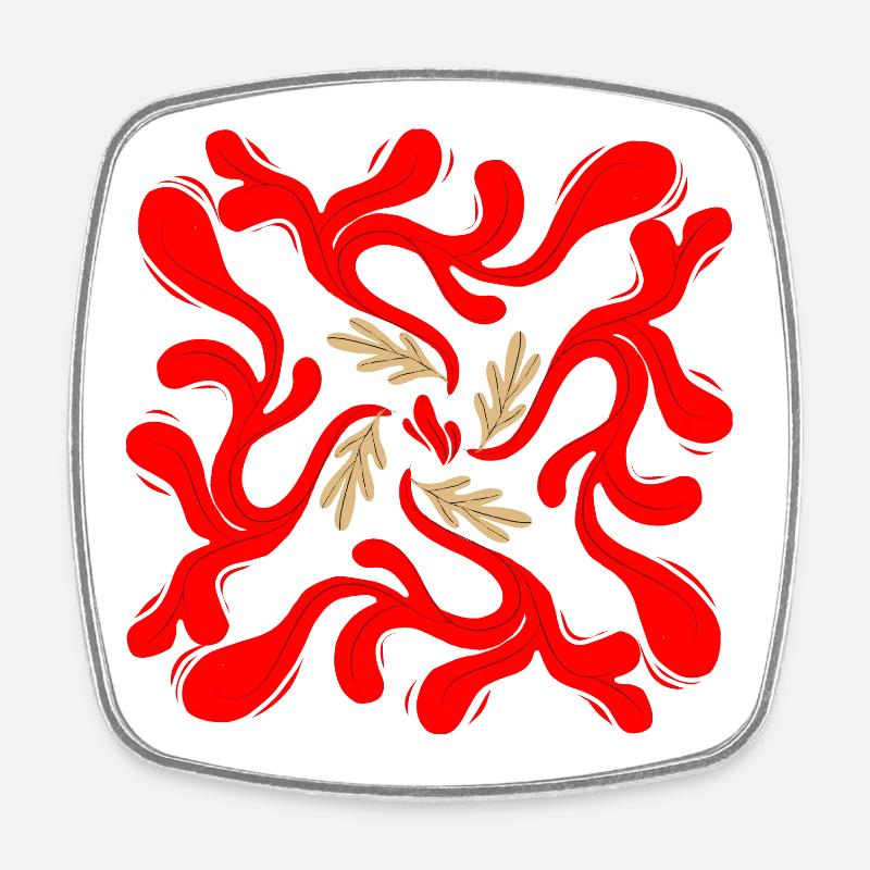 Red Floral Vines Pattern - Square fridge magnet - white