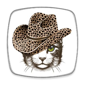 Porträt einer Katze mit Hut im Leoparden Look - Viereckiger Kühlschrankmagnet - Weiß - Vorne