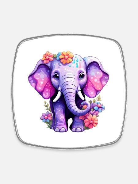 Éléphant Motif Eléphant - Magnet carré - blanc