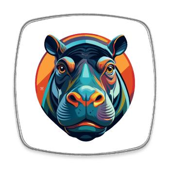 Hippo Polychromatic Portrait - Square fridge magnet - white - Front