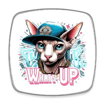 Sphynx Katze cool Was geht ab Hip Hop Geschenk - Viereckiger Kühlschrankmagnet - Weiß - Vorne
