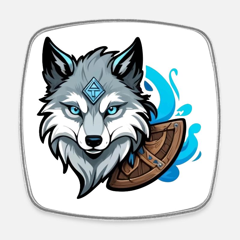 Viking Wolf Head - Viereckiger Kühlschrankmagnet - Weiß