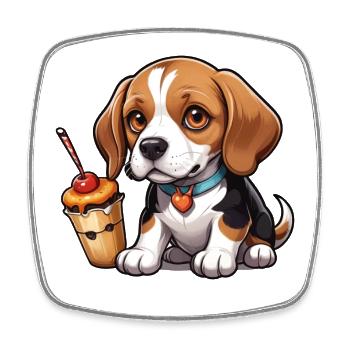 Gâteau Beagle Joy - Magnet carré - blanc - Devant