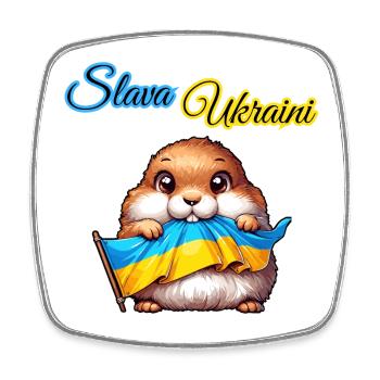 Cute prairie dog with Ukraine flag - Square fridge magnet - white - Front