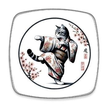 Cat with kimono in a kung fu fighting position - Square fridge magnet - white - Front