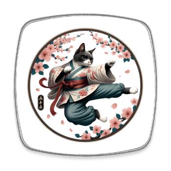Cat with kimono in a kung fu fighting position - Square fridge magnet - white - Front