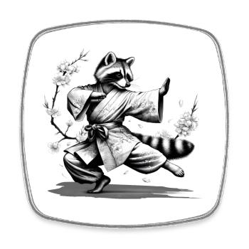 Raccoon with kimono in a kung fu fighting position - Square fridge magnet - white - Front