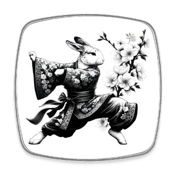Bunny with kimono in a kung fu fighting position - Square fridge magnet - white - Front