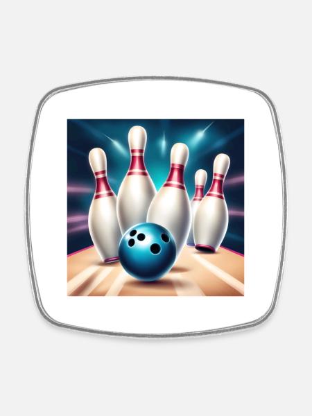 Bowling, Bowlingbahn, Bowling - Viereckiger Kühlschrankmagnet - Weiß