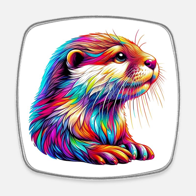 Loutre - Magnet carré - blanc