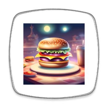 burger, hamburger, fast food - Magnet carré - blanc - Devant