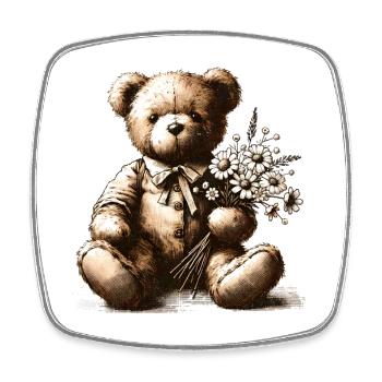 Teddy vintage avec des fleurs : une touche de nostalgie - Magnet carré - blanc - Devant
