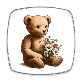 Teddy vintage avec des fleurs : une touche de nostalgie - Magnet carré - blanc - Devant