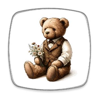 Teddy vintage avec des fleurs : une touche de nostalgie - Magnet carré - blanc - Devant
