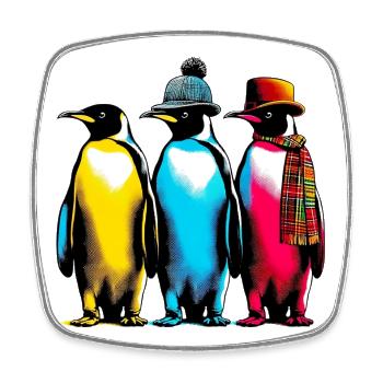 Pinguine mit Mütze und Schal - Viereckiger Kühlschrankmagnet - Weiß - Vorne