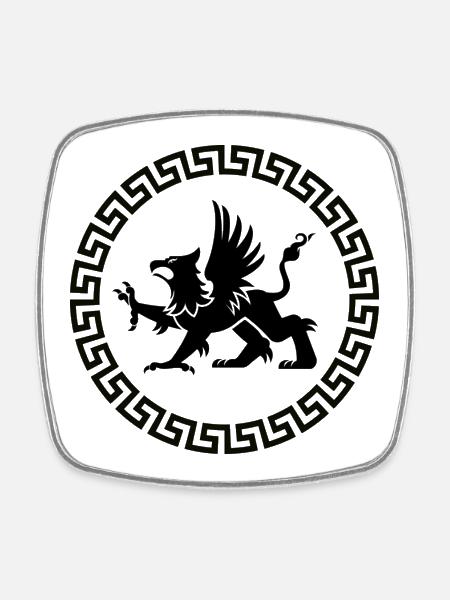 Greek Key Circle Frame - Square fridge magnet - white