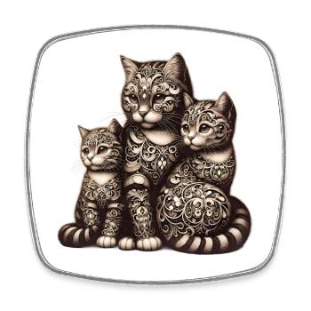 Famille de chats décorés avec des motifs ornés - Magnet carré - blanc - Devant