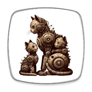 Charming vintage illustration of a cat family - Square fridge magnet - white - Front