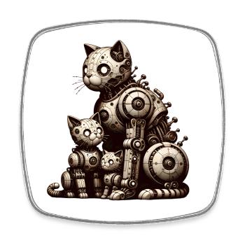 Charming vintage illustration of a cat family - Square fridge magnet - white - Front
