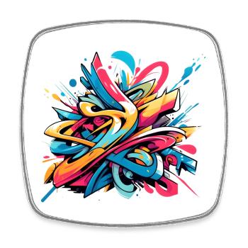 Cool Colorful Dynamic Graffiti Illustration - Square fridge magnet - white - Front