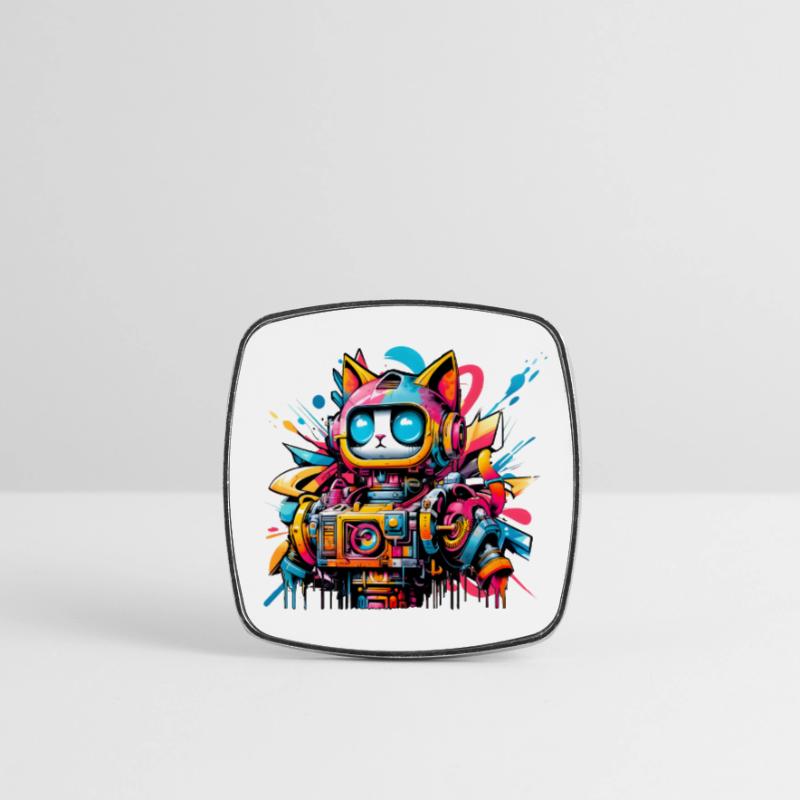 Cat designed as a robot in comic graffiti style Square fridge magnet