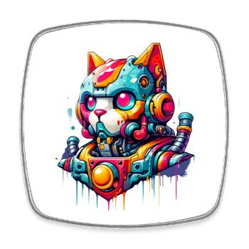 Katze gestaltet als Roboter im Comic Graffiti Stil - Viereckiger Kühlschrankmagnet - Weiß - Vorne