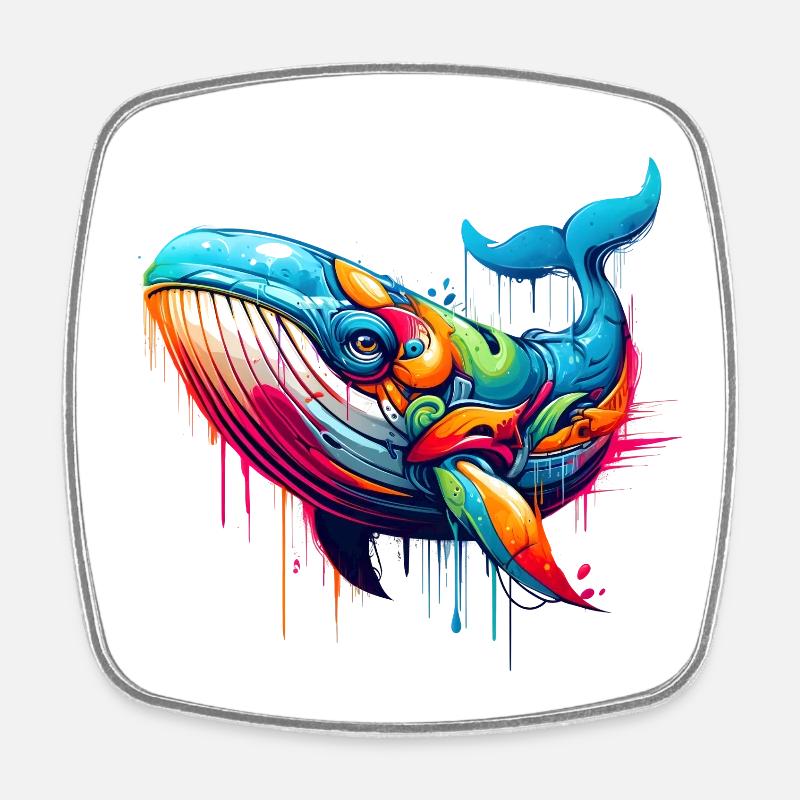 Motif vif d’une baleine dans la technique du graffiti - Magnet carré - blanc