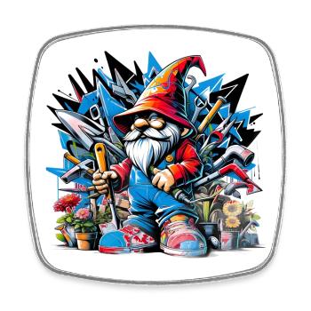 Nain de jardin coloré et vivant entouré d’outils - Magnet carré - blanc - Devant