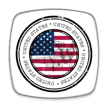 US Flag Map Round Emblem - Square fridge magnet - white - Front
