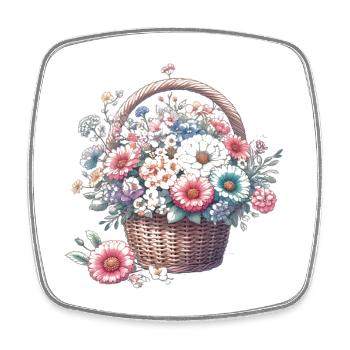 Basket lavishly filled with pastel flowers - Square fridge magnet - white - Front