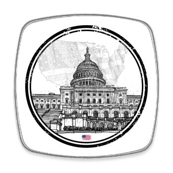 Patriotische USA Kapitol Karte - Viereckiger Kühlschrankmagnet - Weiß - Vorne