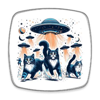 Cadeau de chats de chat Ufo Ufo extraterrestres - Magnet carré - blanc - Devant