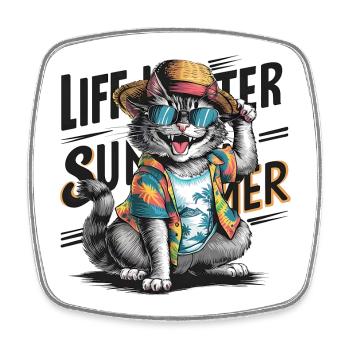 Chat mignon avec tenue d’été et lunettes de soleil - Magnet carré - blanc - Devant