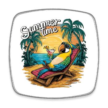 Summer parrot relaxon at sunset - Square fridge magnet - white - Front