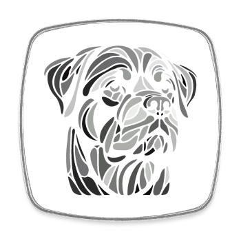 Rottweiler head, geometric art, black and white - Square fridge magnet - white - Front