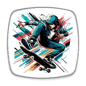 Lebendiges buntes Motiv eines Skaters - Viereckiger Kühlschrankmagnet - Weiß - Vorne