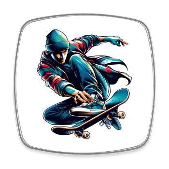 Lebendiges buntes Motiv eines Skaters - Viereckiger Kühlschrankmagnet - Weiß - Vorne
