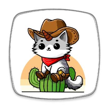 Chat-licorne Cowboy - Magnet carré - blanc - Devant