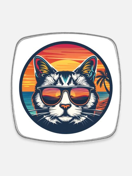 Sunrise cat - Magnet carré - blanc