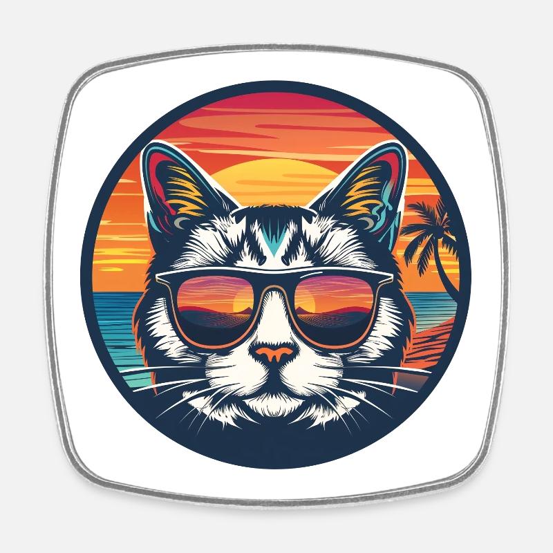 Sunrise cat - Magnet carré - blanc