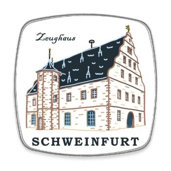Schweinfurt, Drawing Zeughaus, Franconia, Bavaria - Square fridge magnet - white - Front