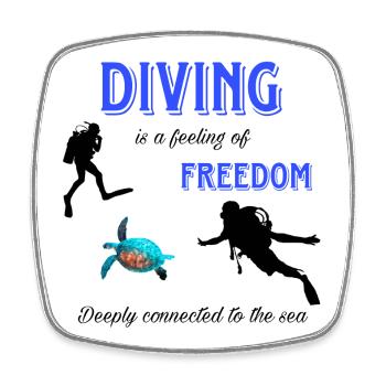 Diving Freedom Turtle - Square fridge magnet - white - Front