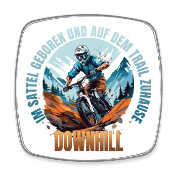 Im dem Sattel geboren und auf dem Trail Zuhause - Viereckiger Kühlschrankmagnet - Weiß - Vorne