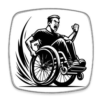 Utilisateur de fauteuil roulant en colère faisant un wheelie # - Magnet carré - blanc - Devant